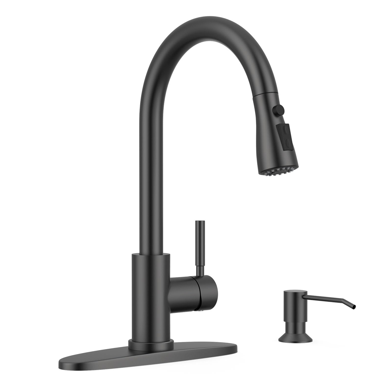 Matte Black Pull-Down Kitchen Faucet with Soap Dispenser