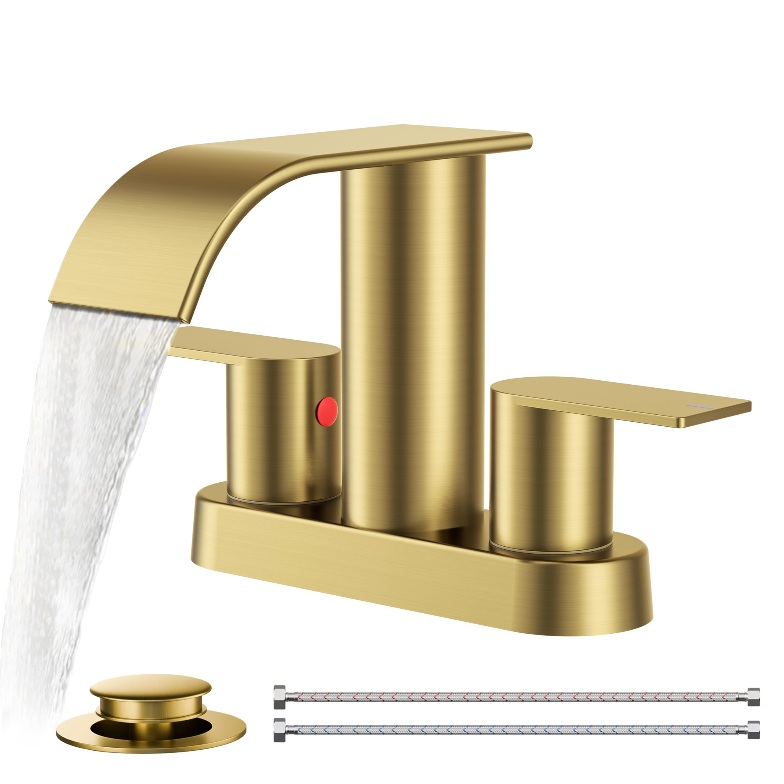 Brushed Gold Centerset Bathroom Faucet with Waterfall Spout