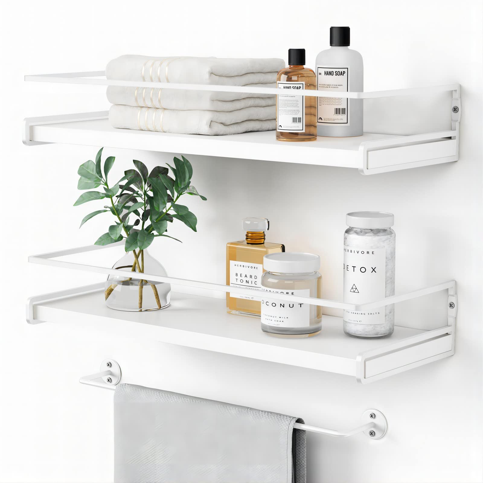 White Floating Wall Shelves with Guard Rail
