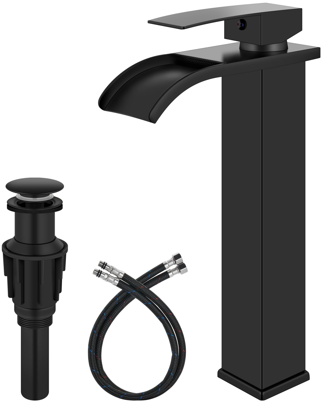 Tall Matte Black Waterfall Vessel Faucet