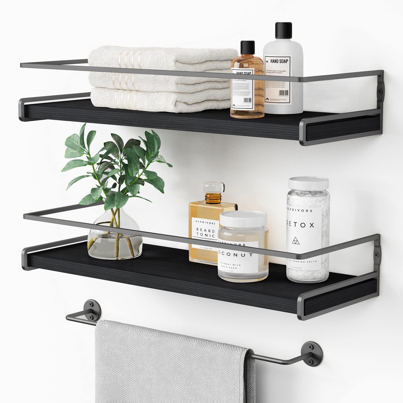 Elegant Black & Grey Floating Wood Wall Shelves