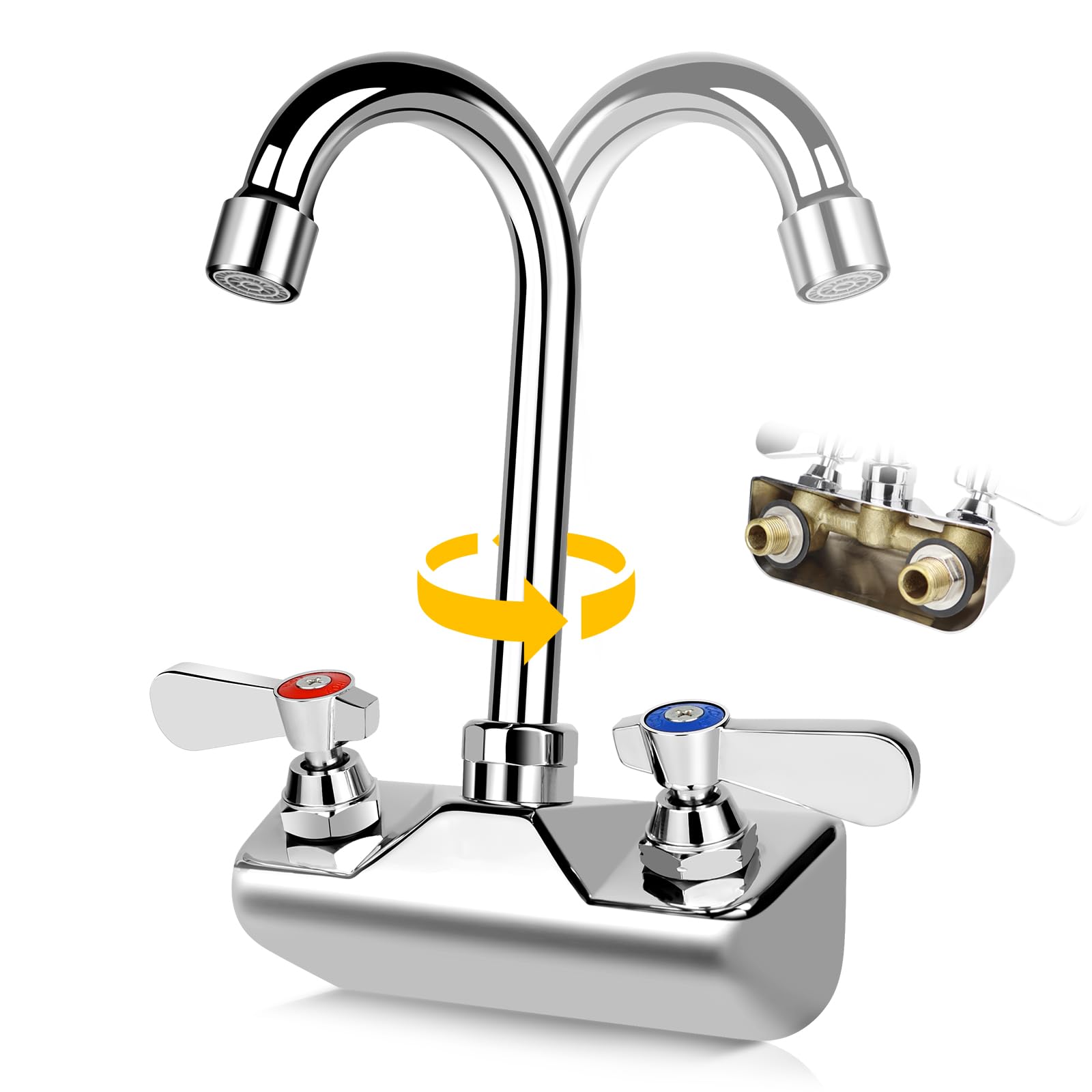 Commercial Brass Wall-Mount Faucet with Gooseneck Spout