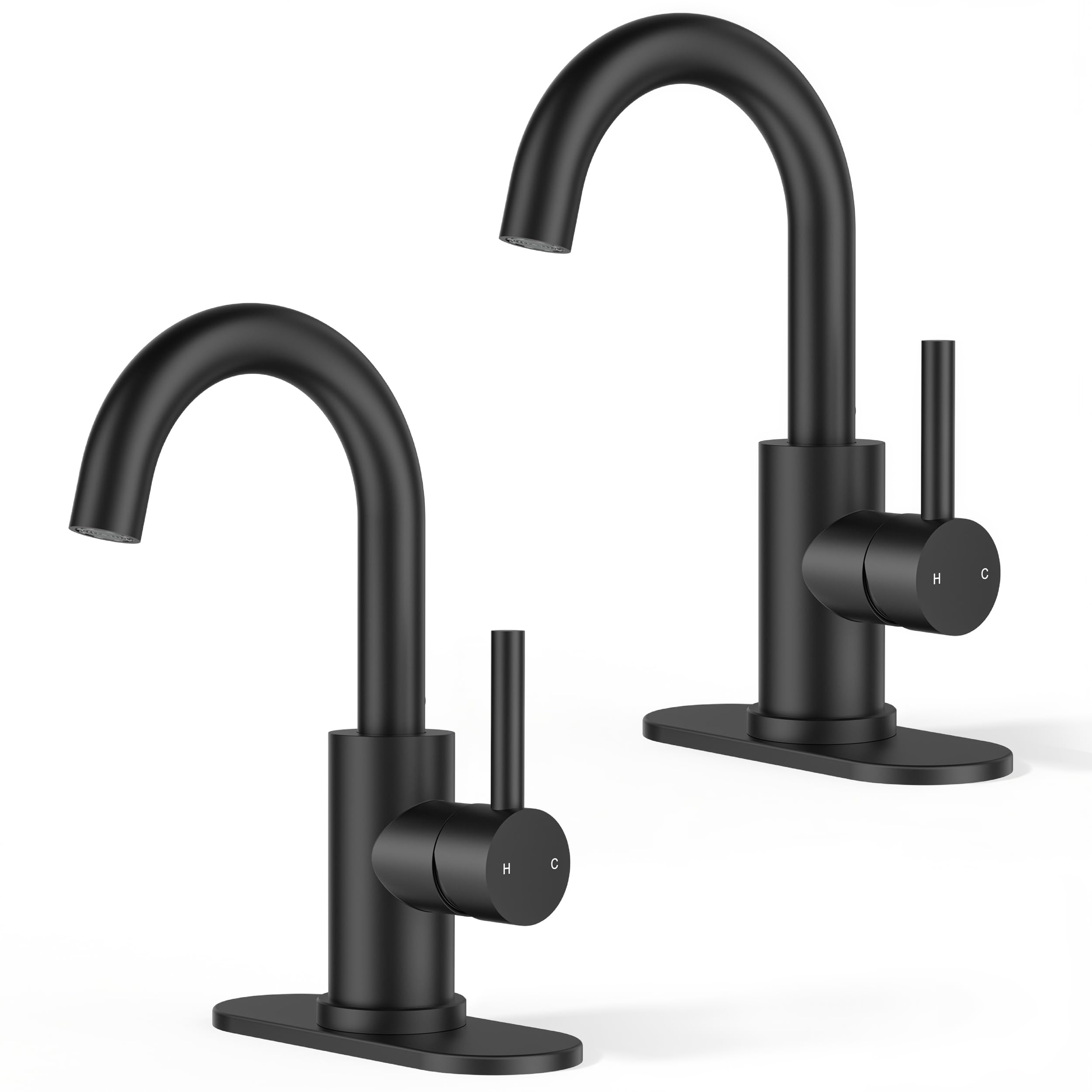 Matte Black Single Handle Gooseneck Bathroom Faucet