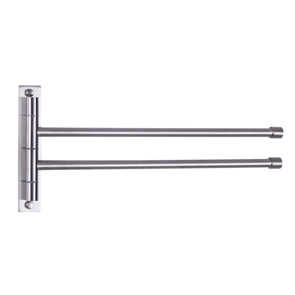 Brushed Stainless Steel Dual Swing Arm Towel Bar